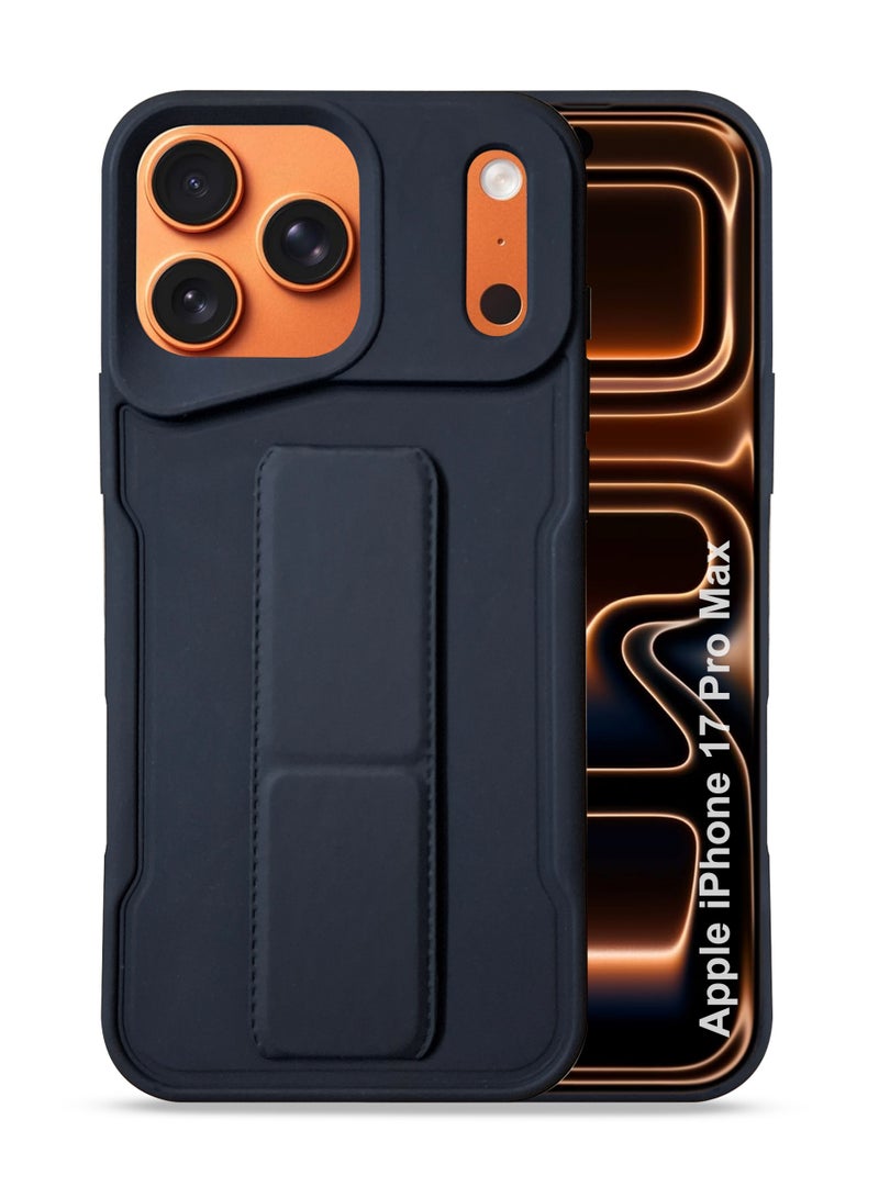Apple iPhone 17 Pro Max Hand Grip Case Cover - Magnetic Hand Grip Holder & Kickstand Case For Apple iPhone 17 Pro Max - Strong Grip for Magnetic Car Holder, Stylish Silicone Case & Functional, Ultimate Convenience & Hands-Free Viewing - Black - Image 1
